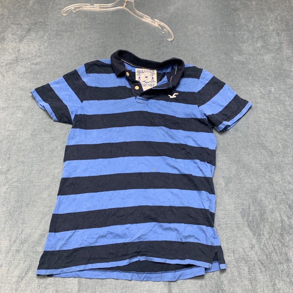 Hollister Polo Shirt Mens Medium Navy Striped Cotton Short Sleeve Golf Sports